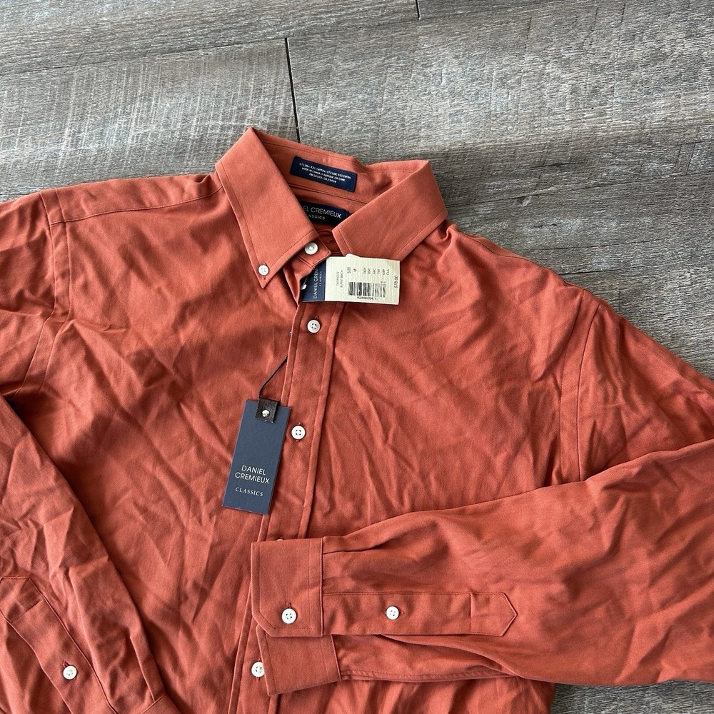 Daniel Cremieux M Button Down Shirt Burnt Orange Silk Cotton Long Sleeve NWT Men